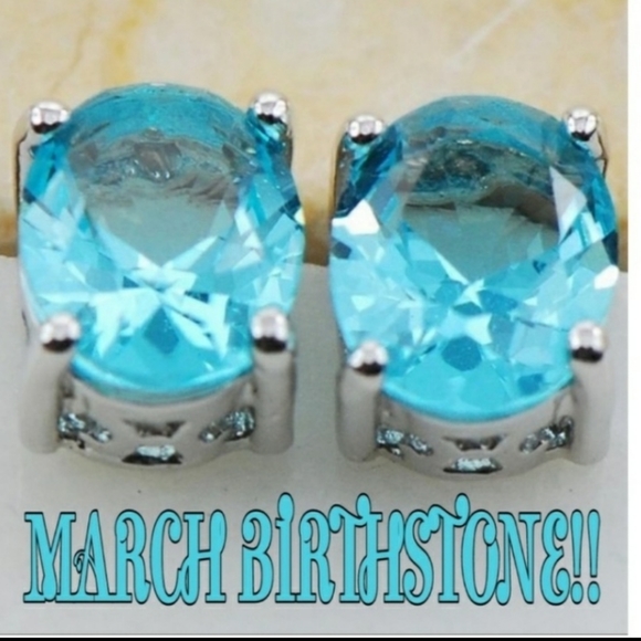 Jewelry - NEW 2ct tw .925 Aquamarine Stud Earrings